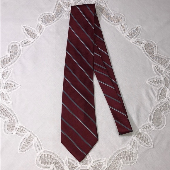 JONES NEW YORK Maroon Silver Stripe 60” Silk Tie - Picture 4 of 6